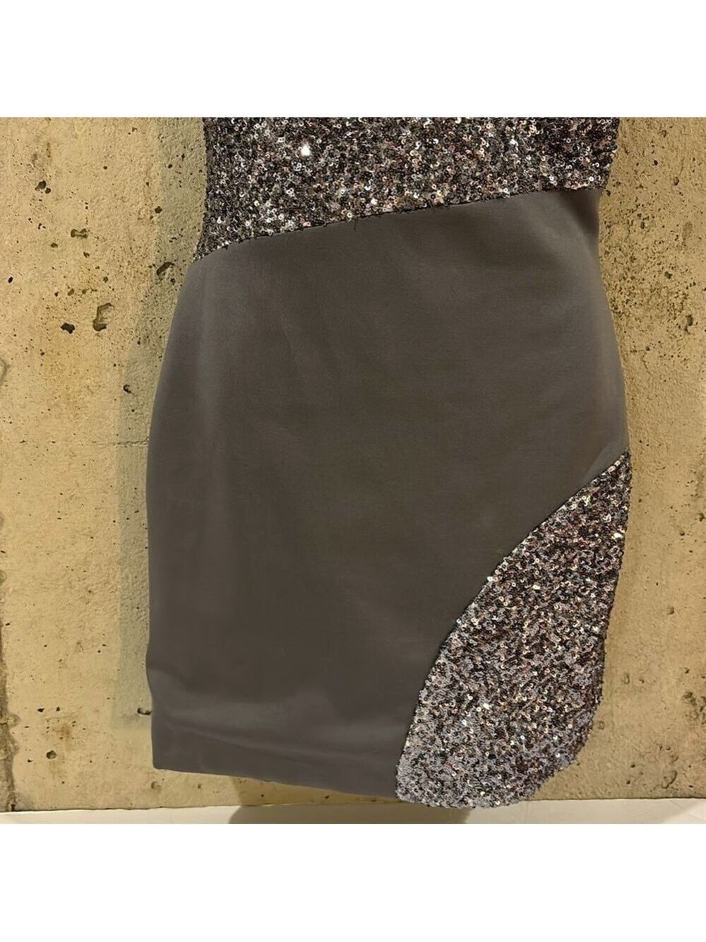 Arden B Exclusive Silver Sequin and Satin Mini Party Dress - Size M - Picture 3 of 10